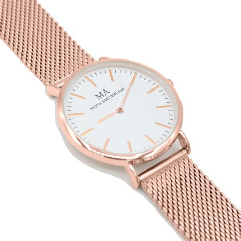 Amstel Rose Goud Wit Met Rose Gouden Mesh Band
