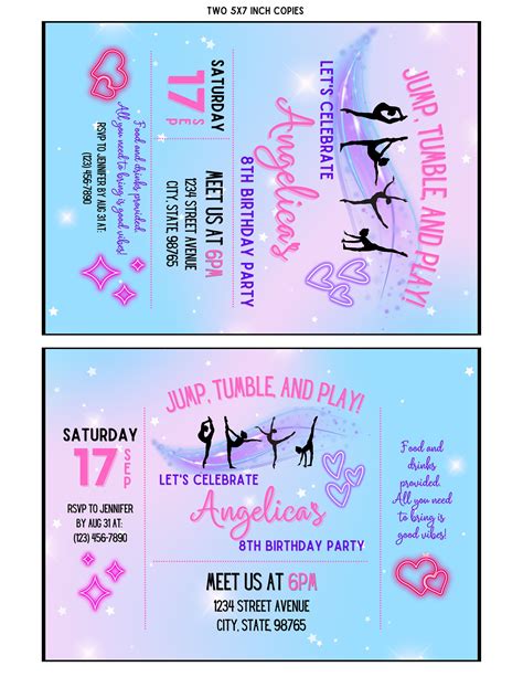 Gymnastic Birthday Invitation Gymnastics Invitations Gymnastic