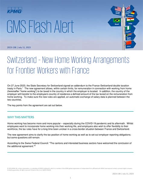 Switzerland – New Home Working Arrangements for Frontier Workers with