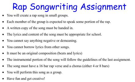Writing A Rap Song Worksheet