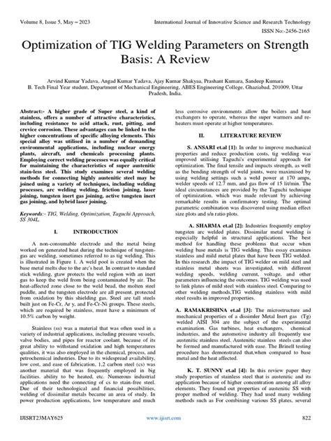 Optimization Of Tig Welding Parameters On Strength Basis A Review Pdf
