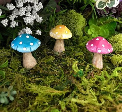 Miniature Colorful Polka Dot Mushrooms Set Of 3 Etsy Purple Garden