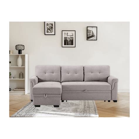 Maykoosh Coastal Cool Dark Gray Linen Reversible Sleeper Sectional Sofa