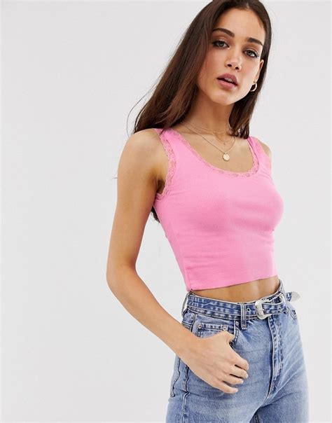 Stradivarius Dentelle Square Neck Top In Pink Pop Fashion Fashion