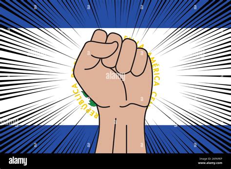 Human Fist Clenched Symbol On Flag Of El Salvador Background Power And