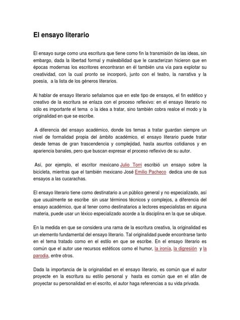 Ejemplo De Un Ensayo Literario Pdf