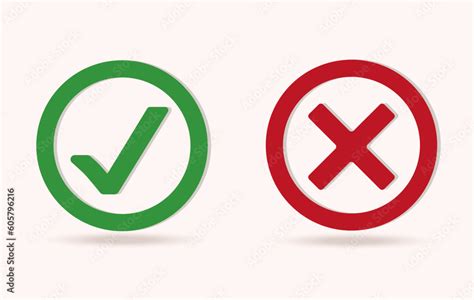 A Set Of Green Check Mark And Red Cross Mark Icon Symbol Logo In A