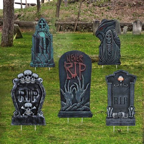 Halloween Tombstones Yard Sign Cutouts, RIP Graveyard Tombstones Outdoor Props, Spooky Headstone ...