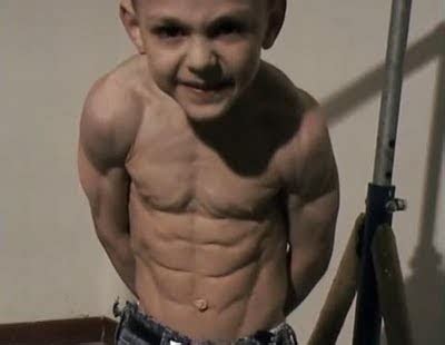 Tip-Top: Five-year-old Romanian Giuliano Stroe has a six pack, in Guiness Book of World Records