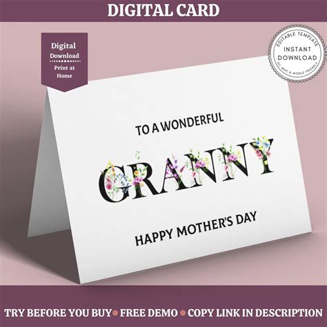 Editable Granny Mothers Day Card Happy Mothers Day Card Etsy