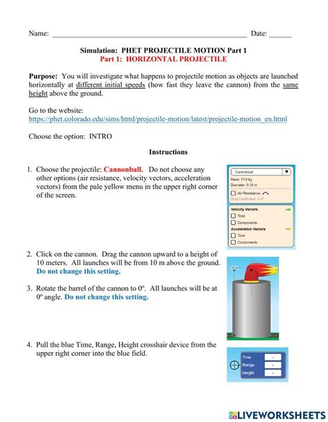 Phet Projectile Motion Simulation Part Worksheet Live