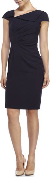 Tahari By Arthur S Levine Blue Petite Navy Envelope Collar Sheath