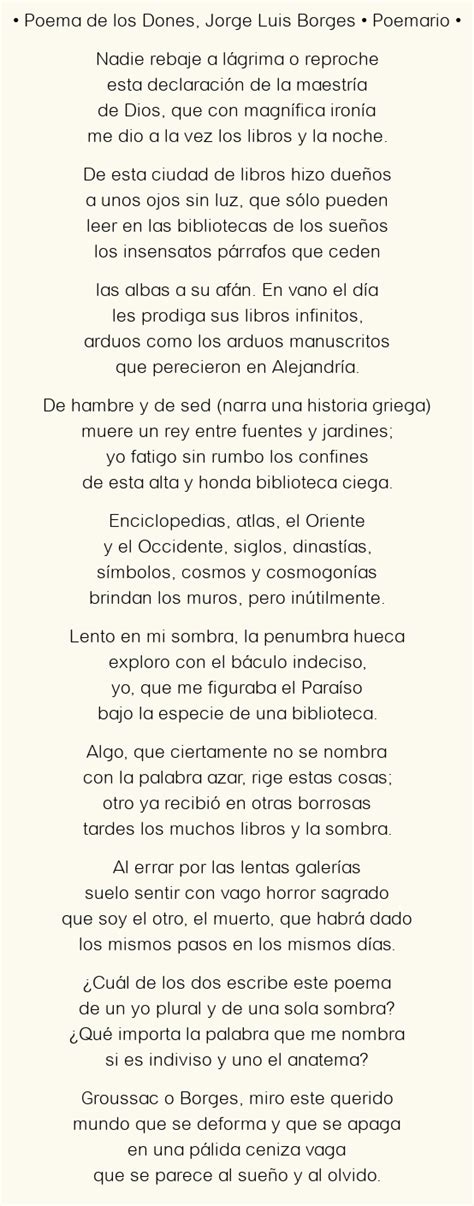 Poema De Los Dones Jorge Luis Borges Poema Original En An Lisis