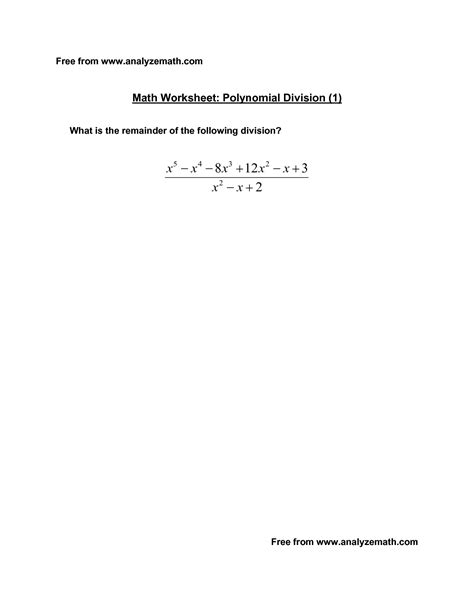 Dividing Polynomials Long Division Worksheet