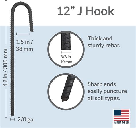 32 Pack Rebar Stakes J Hook Heavy Duty Steel Ground Anchors 12 Inch