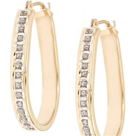 14k Yellow Gold Diamond Fascination Large Pear Shaped Hoop Earrings