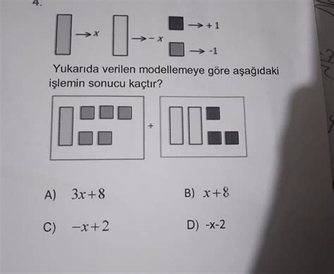 Yukarıda Verilen Modellemeye Göre Aşağıdaki Işlemin Sonucu Kaçtır A 3x 8 B X 8 C X 2 D X 2