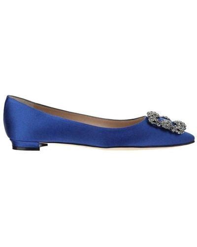 Blue Manolo Blahnik Flats for Women | Lyst