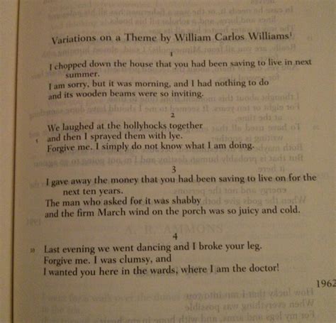 Variations On A Theme By William Carlos Williams By Kenneth Koch My