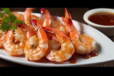 Premium Ai Image Plate Of Piping Hot Tiger Shrimp Prawns With Tangy