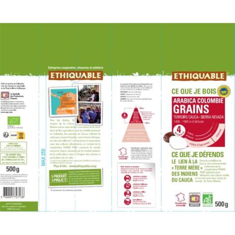 Caf En Grains Pur Arabica Colombie Bio Ethiquable Le Paquet De G