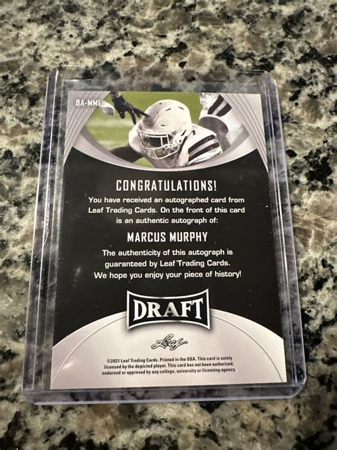 Leaf Draft Autographs Ba Mm Marcus Murphy Au Rc For Sale