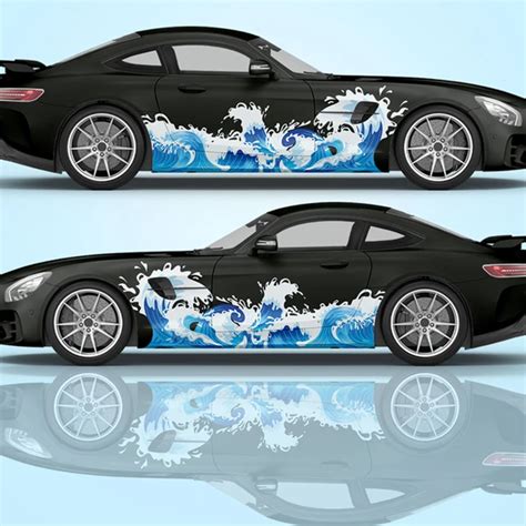 Fpwngl High Quality Japanese Sea Wave Art Car Wrap Sticker Gm Wrap