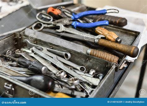 Locksmith`s Box With Keys And Tools For Repairing Mechanical Equipment