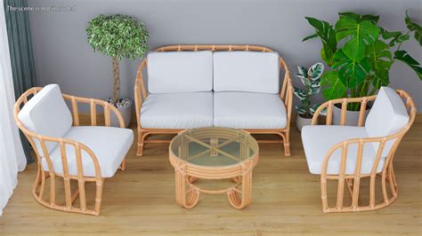 Vintage Rattan Furniture with Cushions Set 3D Model $89 - .3ds .blend ...