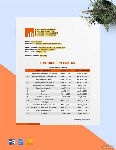 Simple Construction Timeline Template in Word, Pages, Google Docs - Download | Template.net