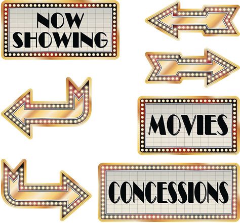 Movie Night Directional Cardboard Cutouts Set Of 6 Party