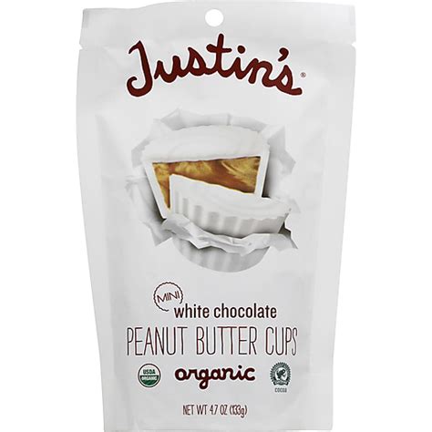 Justins Peanut Butter Cups Organic White Chocolate Mini 4 7 Oz