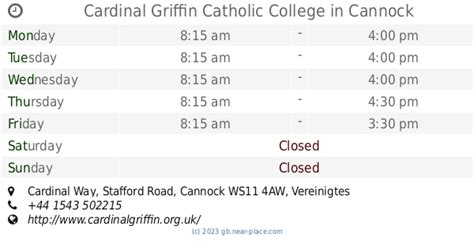 🕗 Cardinal Griffin Catholic College Cannock opening times, tel. +44 1543 502215