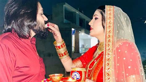 Sapna Choudhary Shares First Pics With Husband Veer Sahu On Karwa