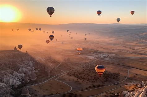 Premium AI Image Hot Air Balloon Trip Over Cappadocia At Sunset