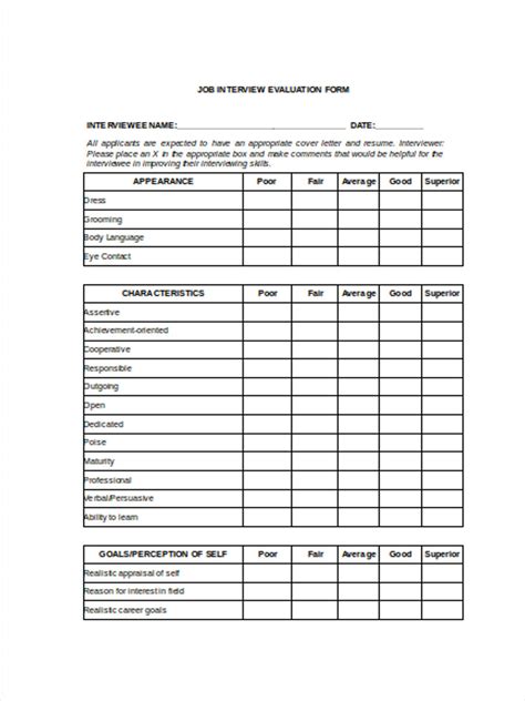 Free Interview Evaluation Forms In Ms Word Pdf Excel