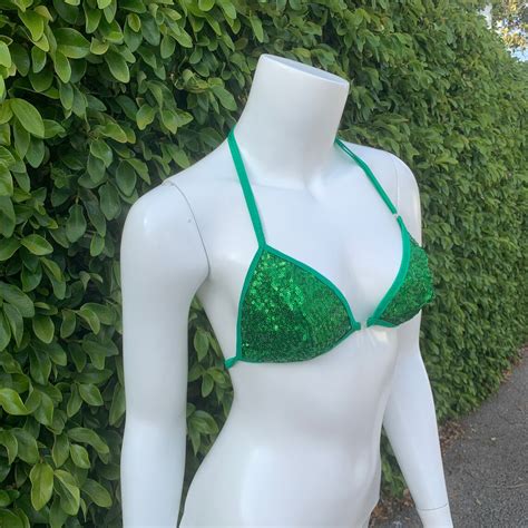 Green Sequin Bikini Top Bra Etsy