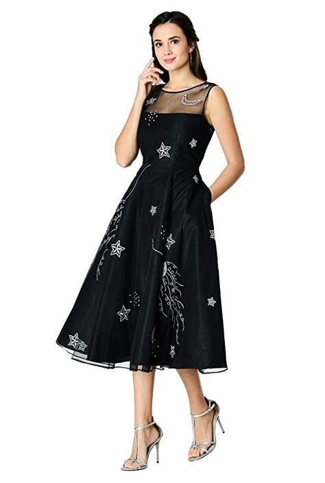 Eshakti Womens Star Embellished Tulle Layer Dupioni Dress