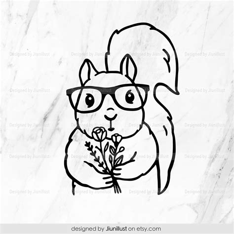 Squirrel With Flowers Svg Hand Drawn Squirrel Svg Floral Etsy Uk