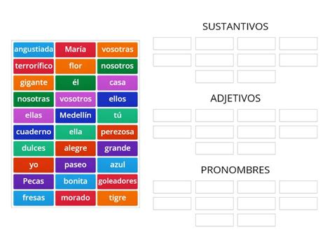 Sustantivos Adjetivos Y Pronombres Classifica O Em Grupos