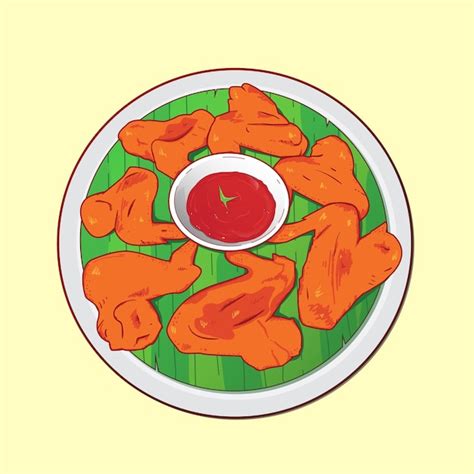 Asas de frango grelhado molho vermelho picante em uma ilustração de