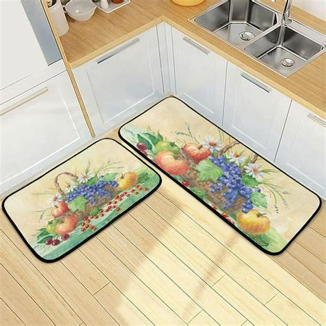 SKYSONIC Retro Apples Grapes Floral Kitchen Rugs 2 Pieces, Autumn ...