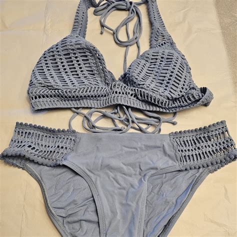 Robin Piccone Swim Robin Piccone Sophia Blue Crochet Halter Bikini Poshmark