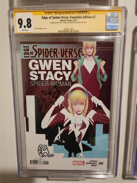 Edge Of Spider Verse 2 Facsimile 1st Spider Gwen Cgc 9 8 Ss Double Sketch Sig 4656484553