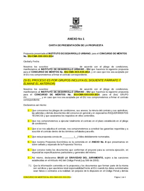 Anexo Carta De Presentacin De La Propuesta Concurso Ani Doc