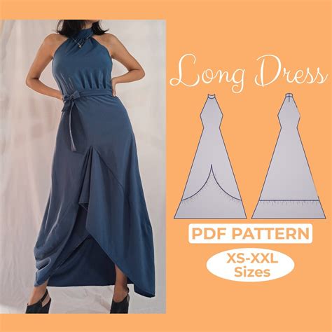 Long Maxi Dress Sewing Pattern High Neck Dress Fit And Flare Halter Dress With Bow Drop Waist