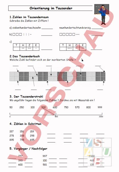 Arbeitsblatt Test Orientierung Im Tausender Mathematik Zahlenbereiche