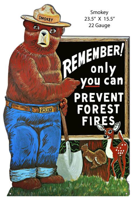 Smokey The Bear Forest Fire Prevention Reprod Metal Cut Out Sign 23