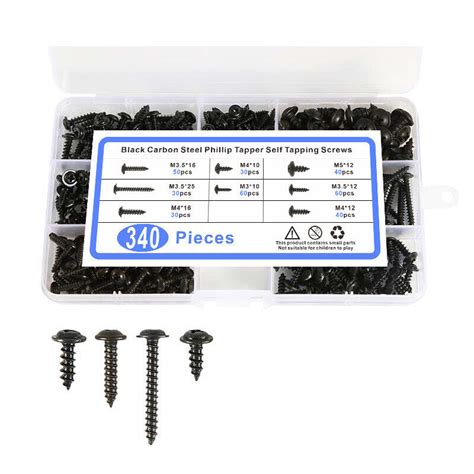 340pcs Black Phillips Modified Truss Head Sheet Metal Self Tapping