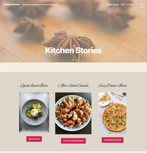 Food blog layout using the WordPress block editor